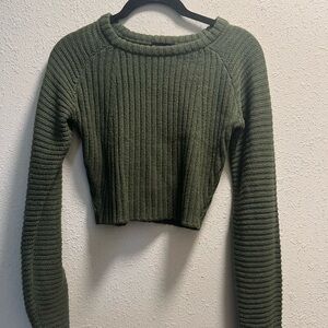 Green Ribbed Knit Sweater cropped